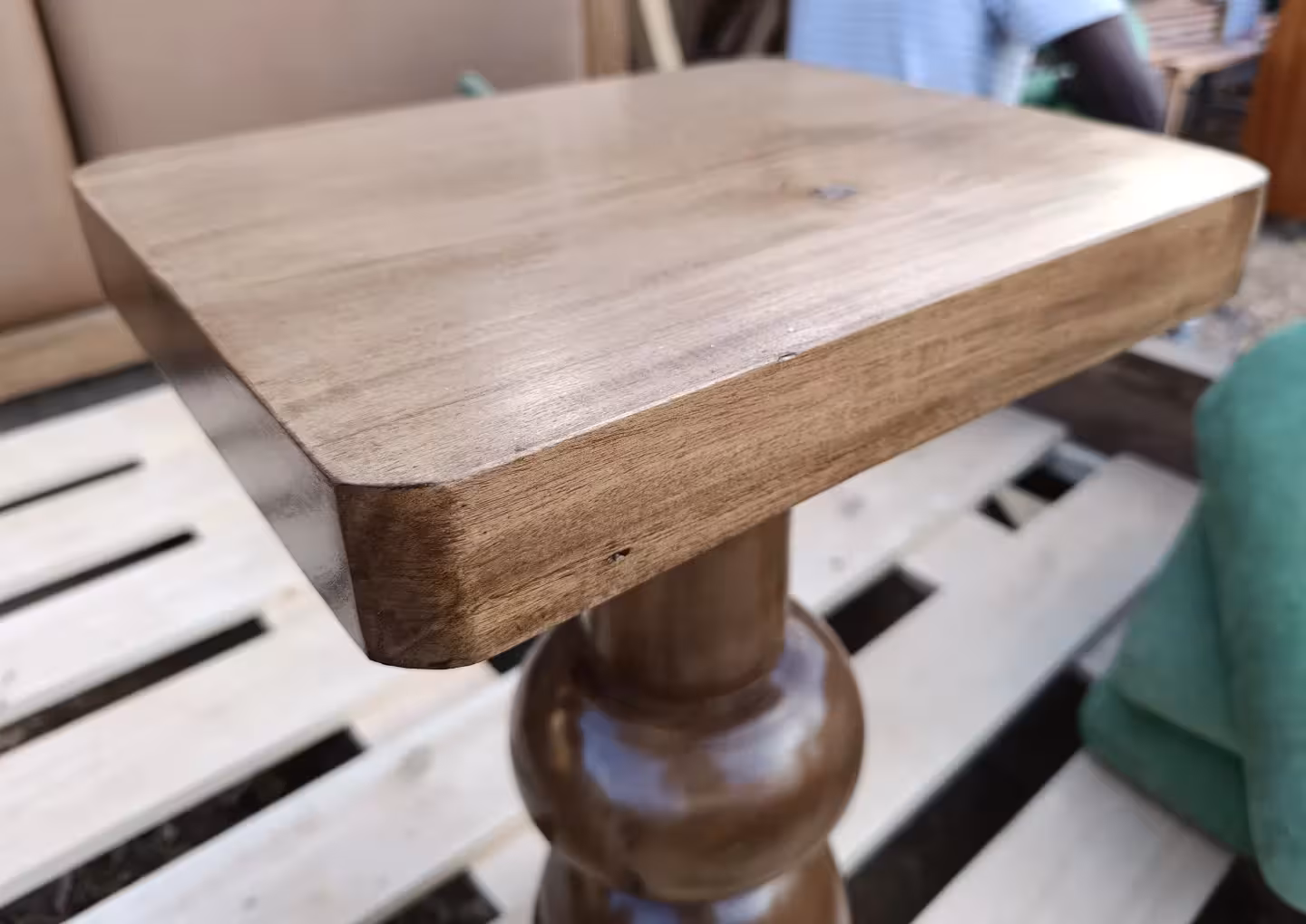 Square Top Wooden End Table with Pedestal Base