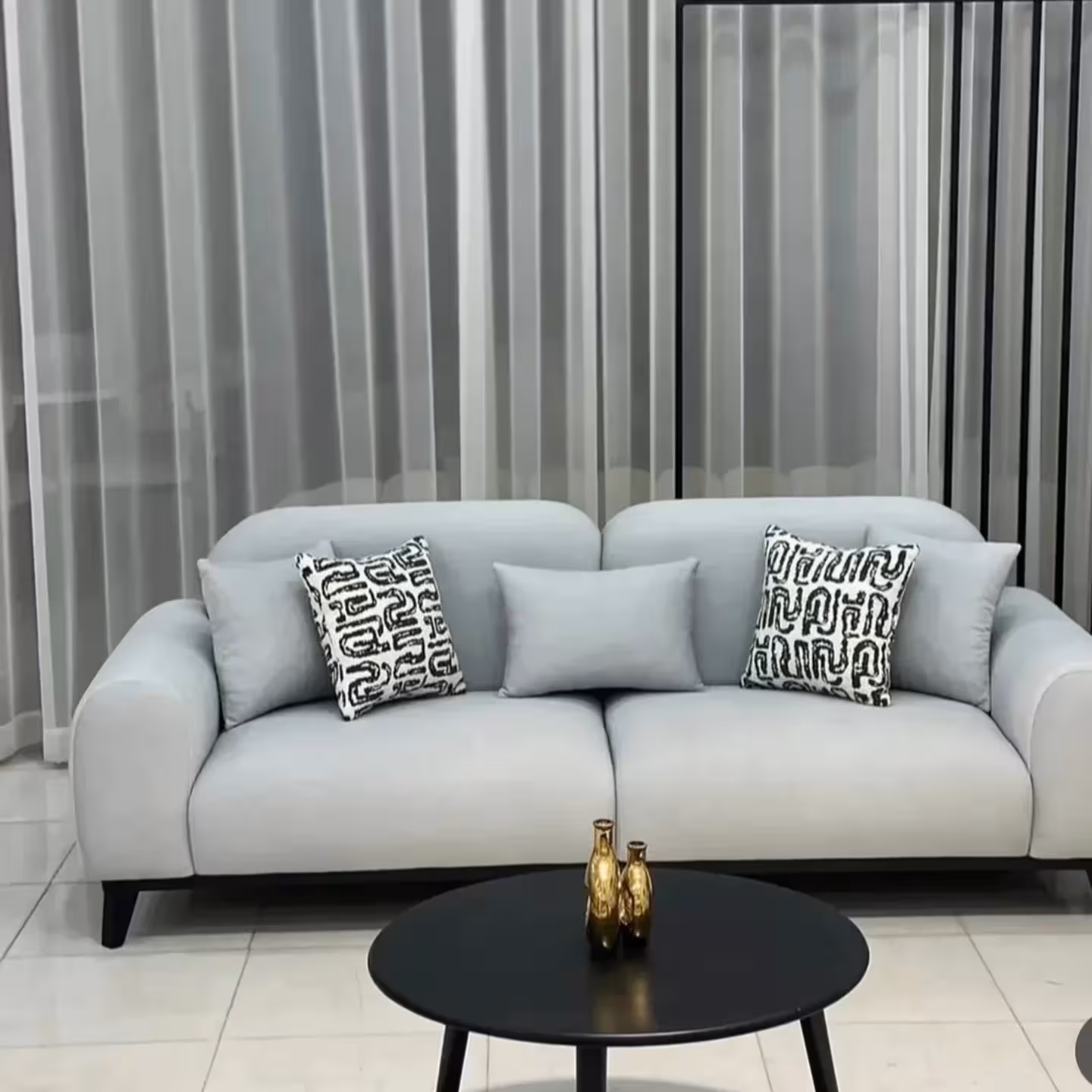 Light Grey Fabric Seven-Seater Sectional Sofa