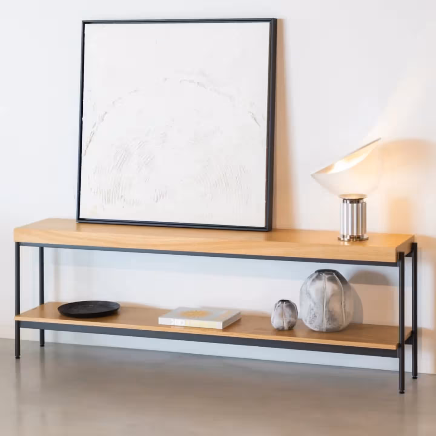 Natural Oak & Black Metal Console Table
