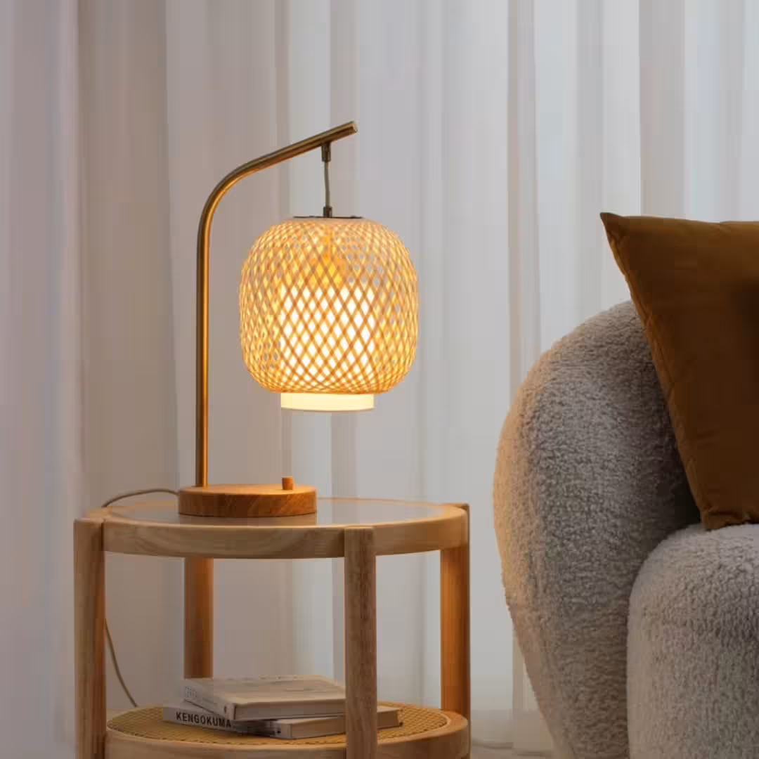 Table Lamp with Hand-Woven Bamboo Shade