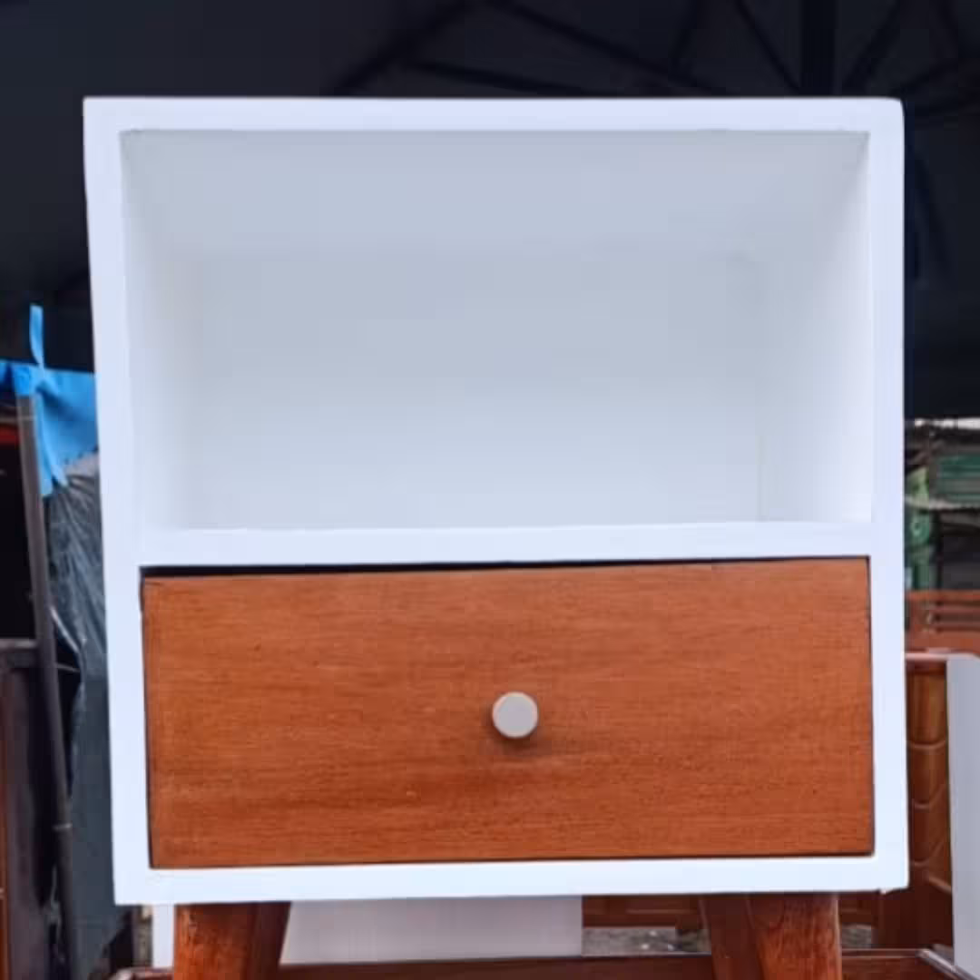 Mahogany & White Two-Tone Bedside Table