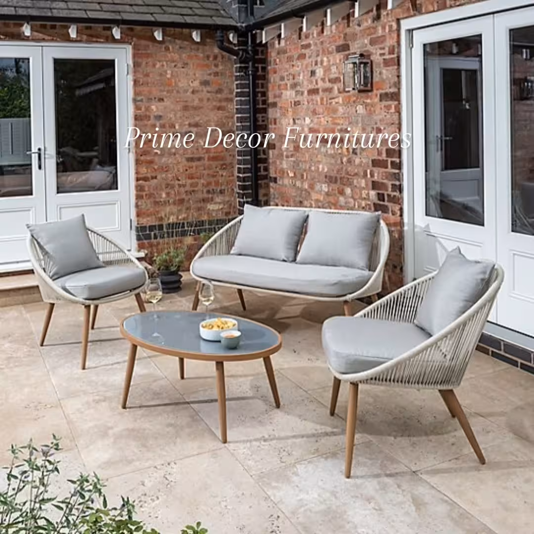 Elegant Grey Rope Woven Outdoor 4-Piece Sofa Set & Table