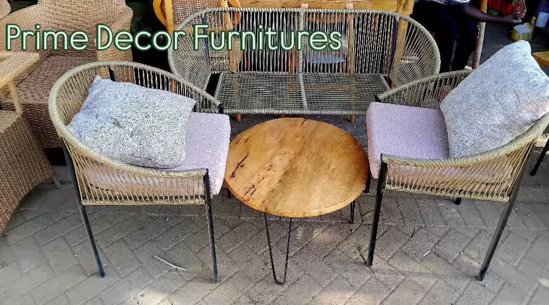 Modern 4-Seater Outdoor Rattan Sofa Set with Wooden Coffee Table and Cushions