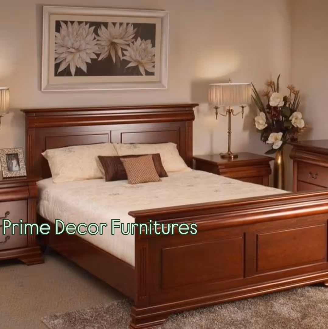Classic Panel Design Mahogany Wood Bed Frame (5x6 ft Size)