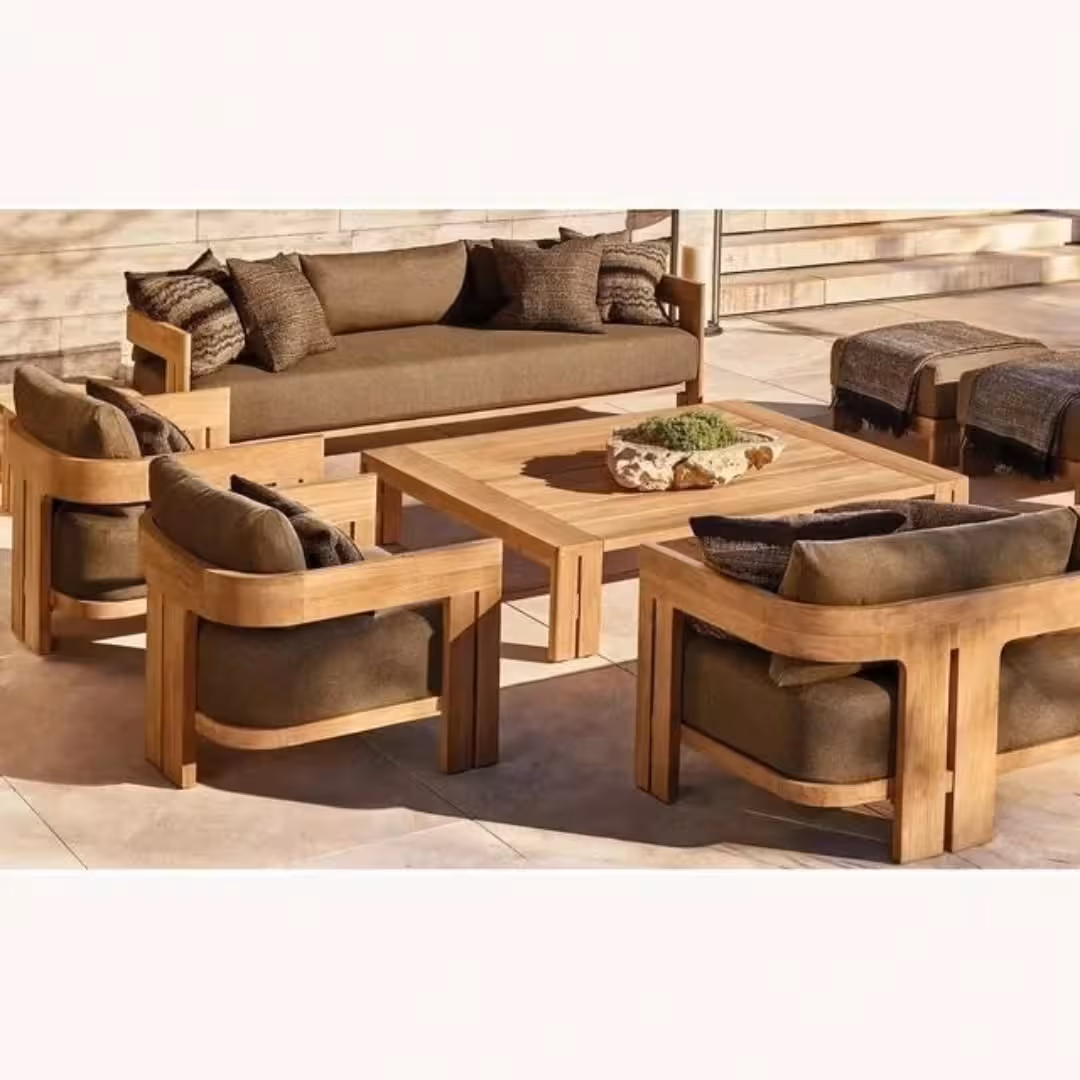 Modern Teak Wood 7-Seater Outdoor Patio Lounge Collection