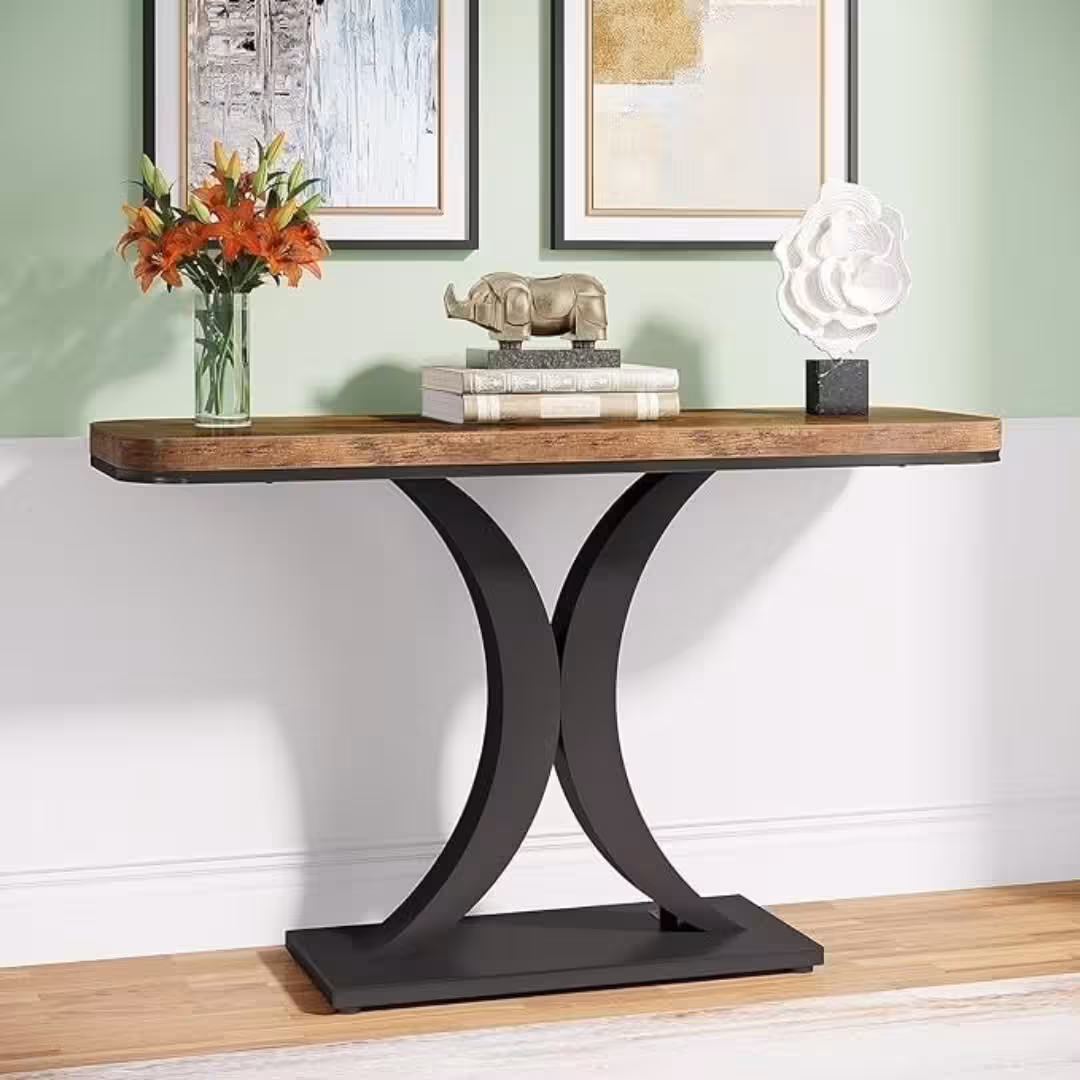 Modern Industrial Geometric Base Console Table