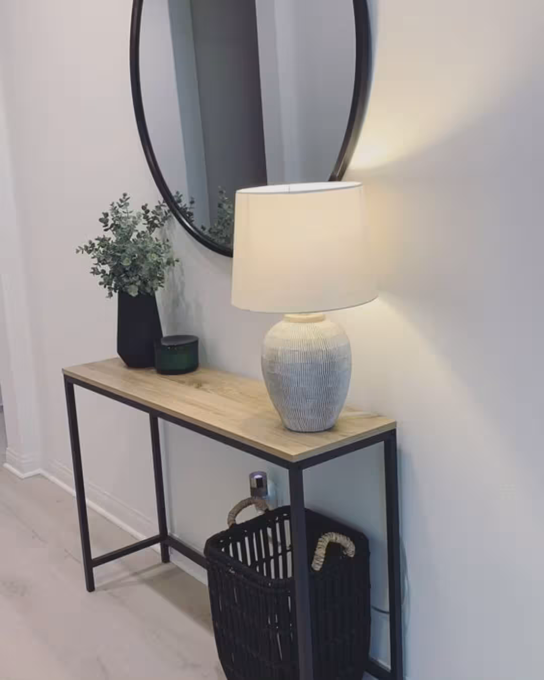 Industrial Minimalist Entryway Console Table with Black Metal Frame