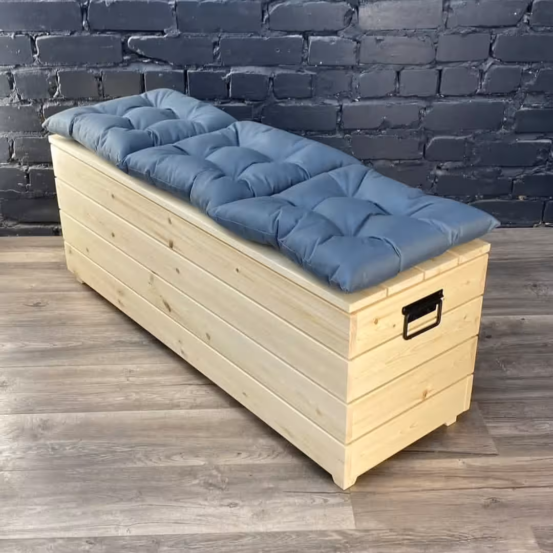 Multi-Purpose Pine Wood Storage Bench with Tufted Cushion