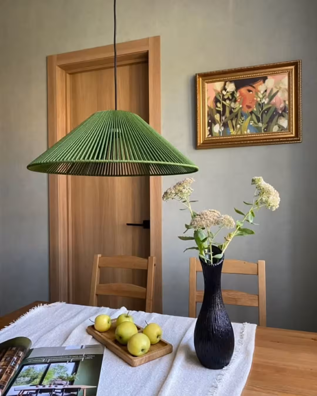 Vibrant Green Woven Dome Pendant Light
