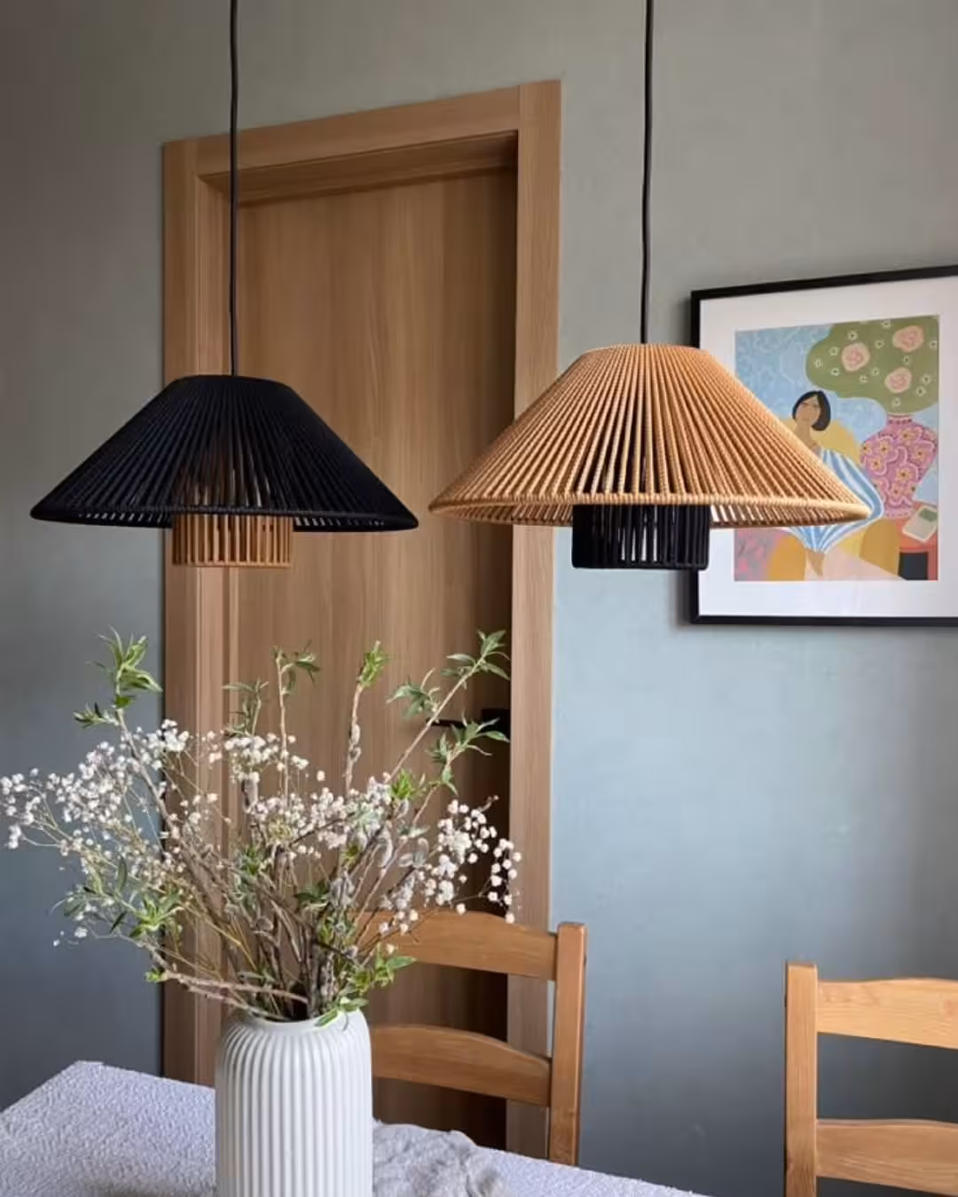 Two-Tone Conical Woven Rattan Pendant Lamp