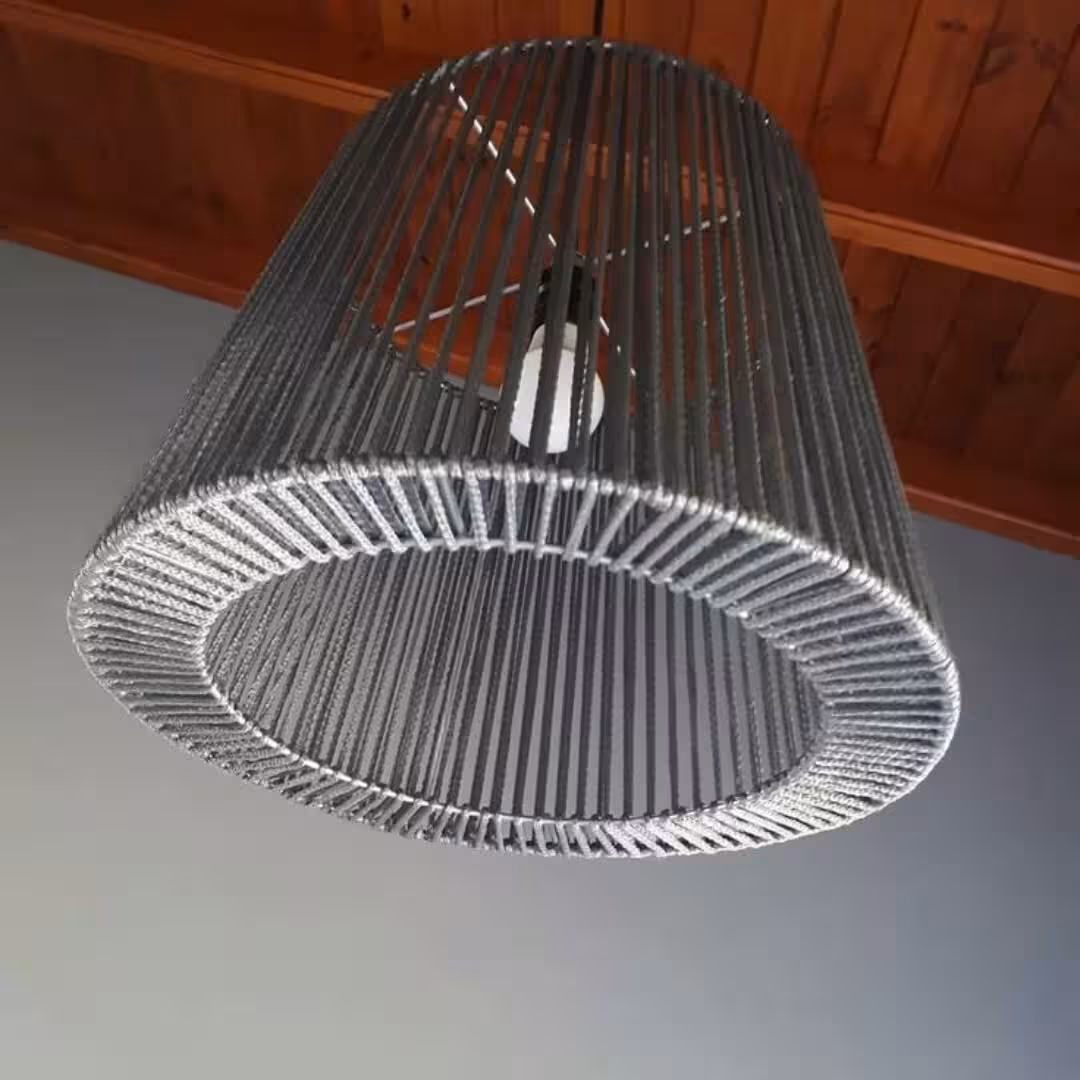 Conical Woven Rope Pendant Lamp with Contrasting Border