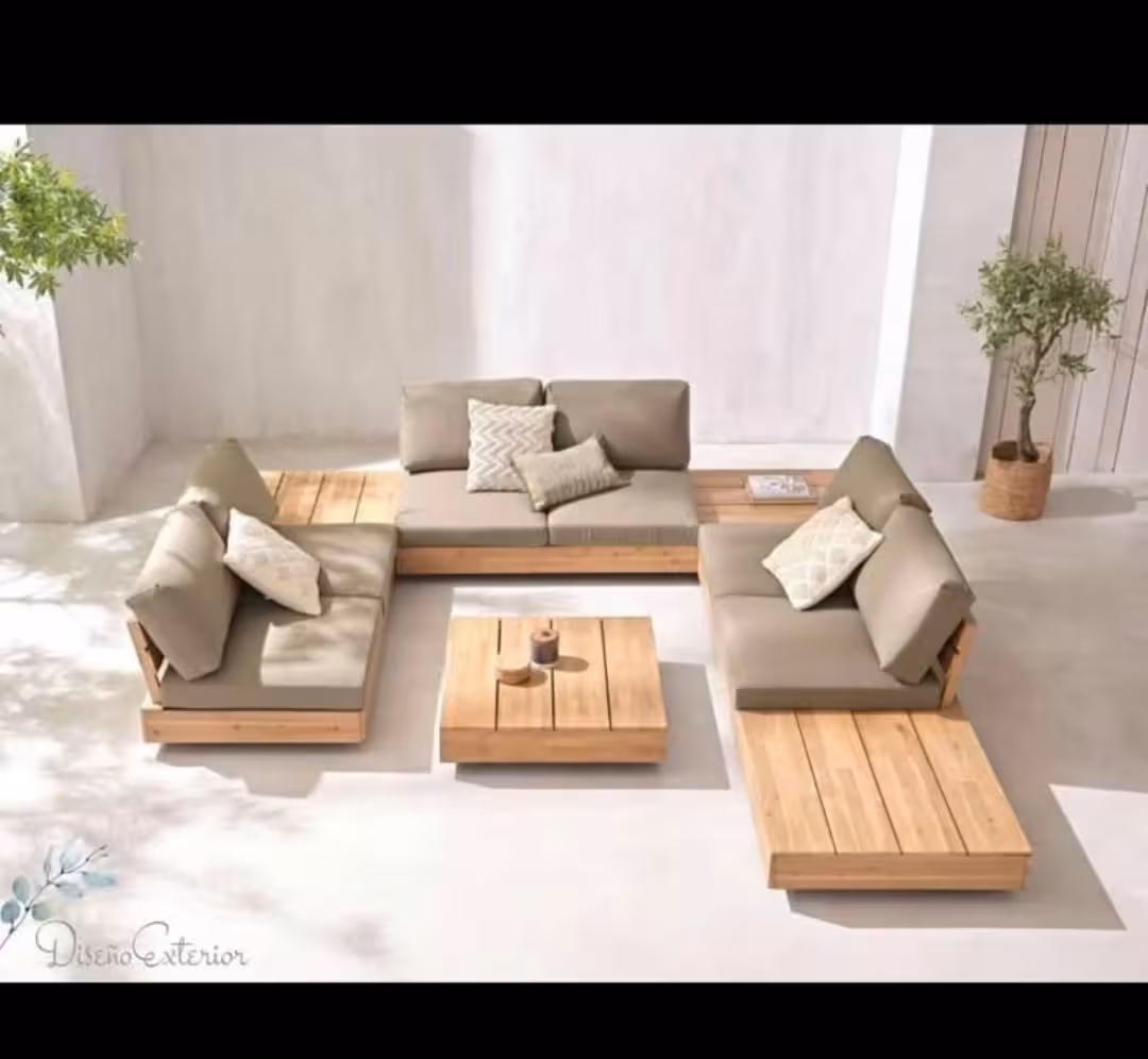 Modular Solid Teak Outdoor Patio Lounge Set