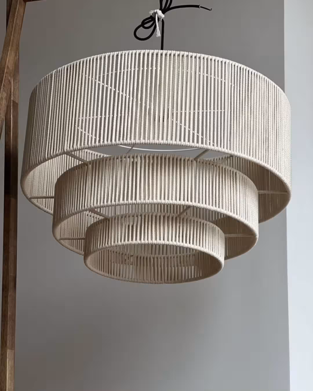 Triple-Tiered Woven Drum Pendant Light