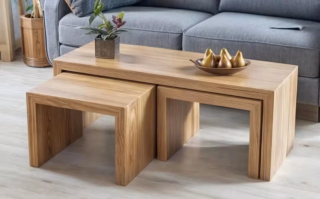 American White Oak Space-Saving Nesting Coffee Tables (Set of 2)
