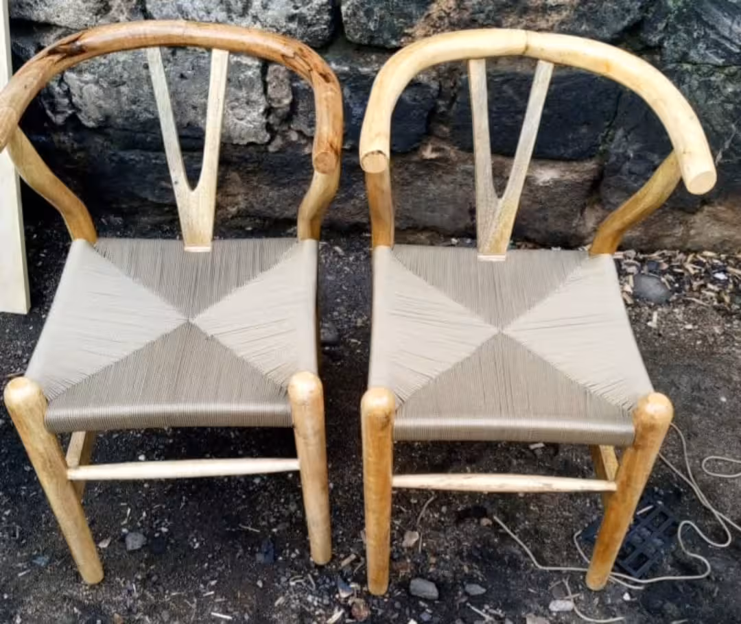 Rustic Minimalist Solid Wood Chair with Woven Seat