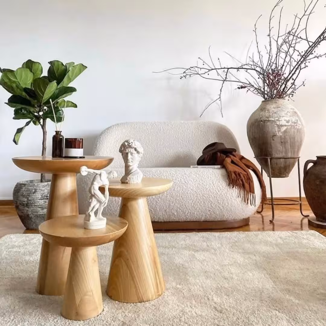 Trio Mushroom-Shaped Solid Wood Nesting Side Tables