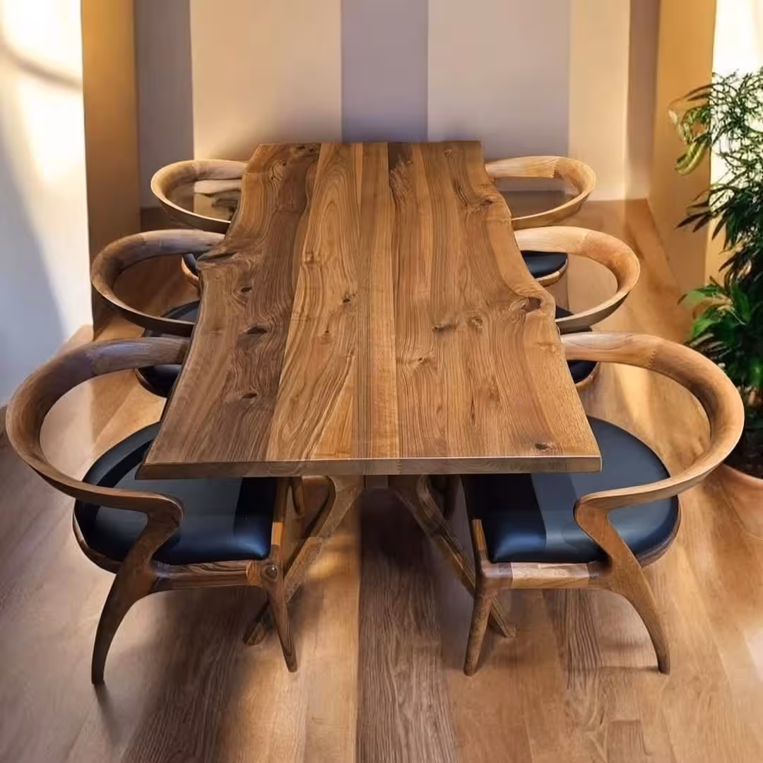 Natural Wood Live Edge Dining Set (6+1)