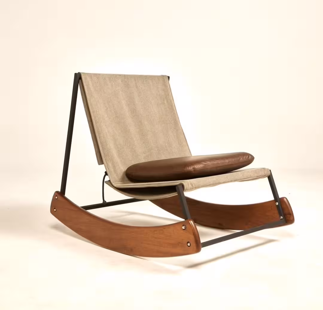 The Horizon Mid-Century Canvas & Leather Rocker