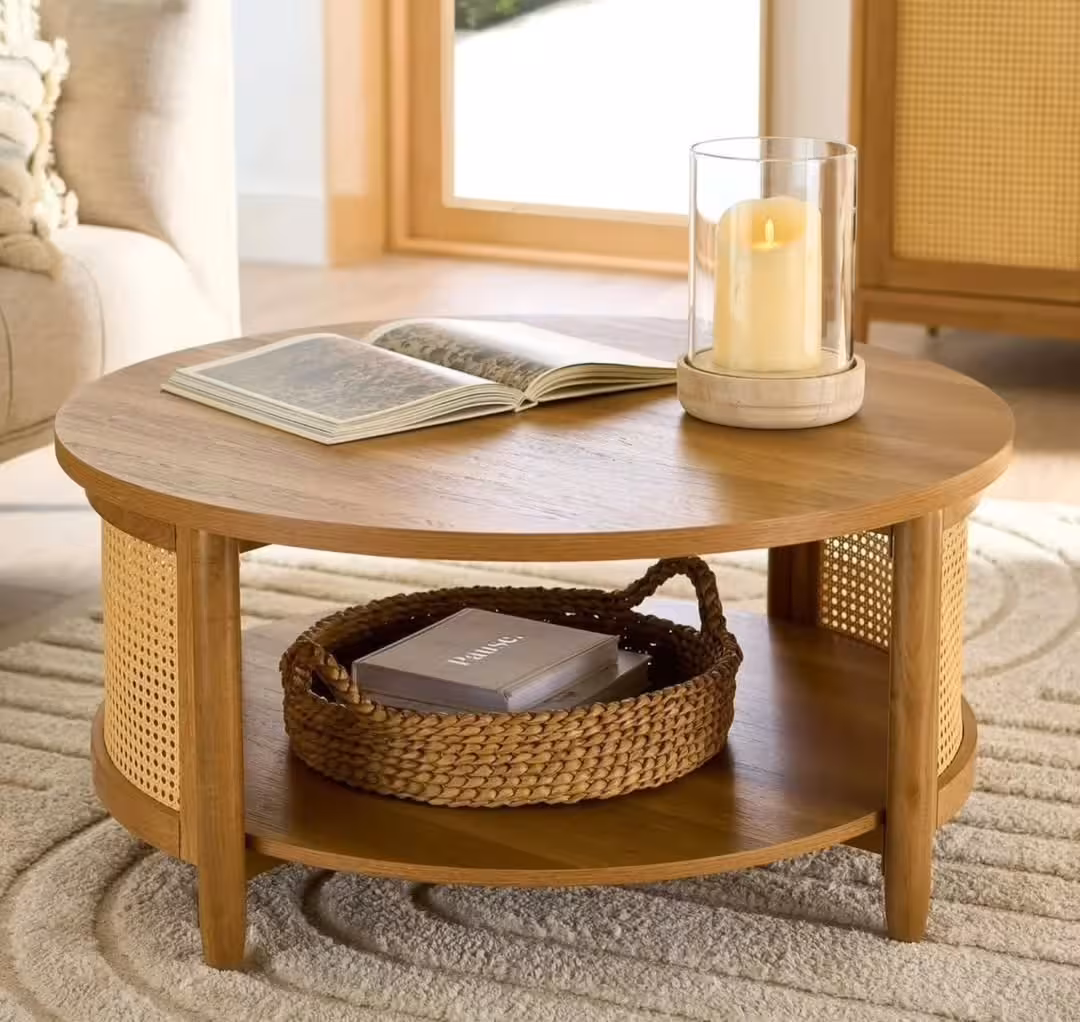 The Solari Cane-Inlay Round Coffee Table