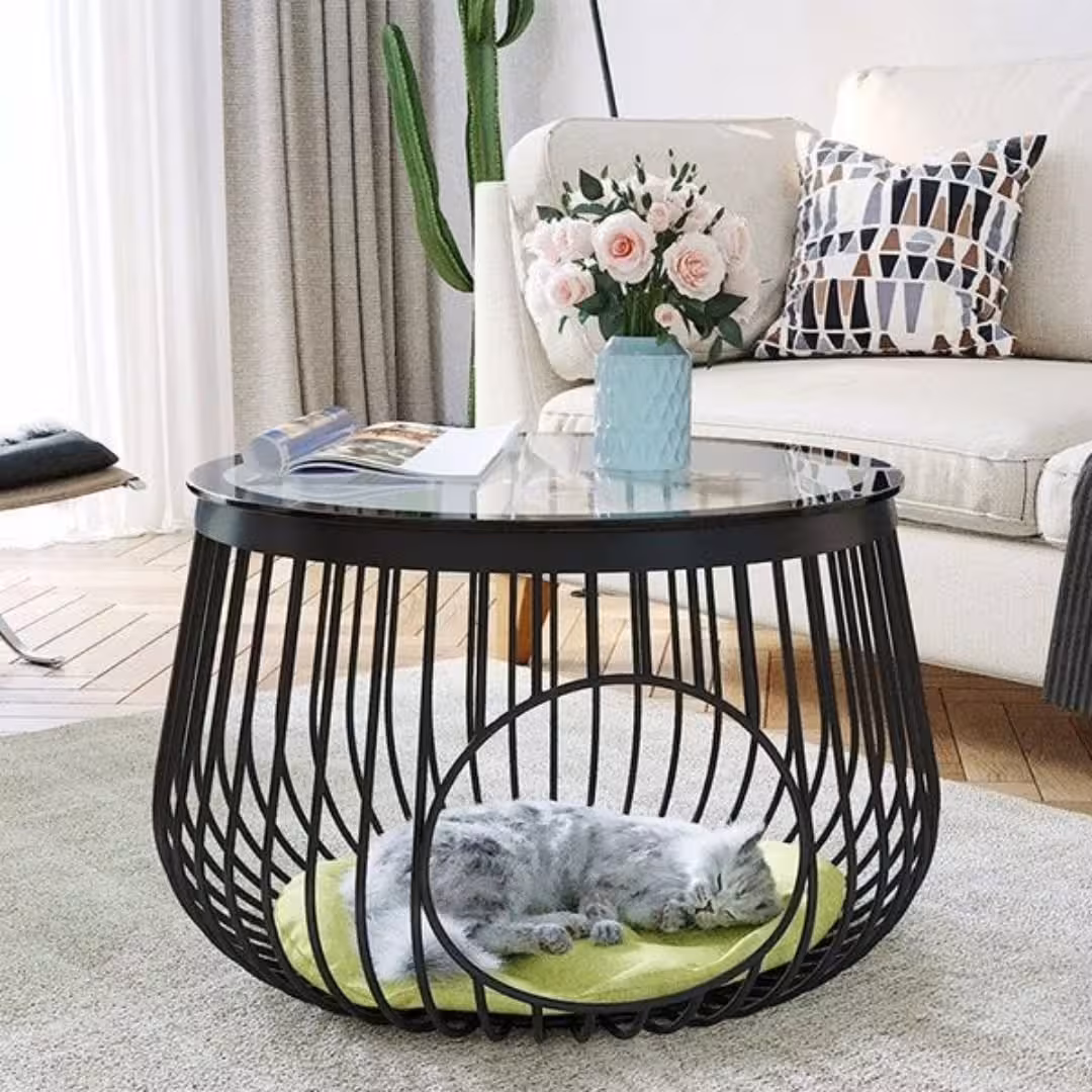 Feline-Flex Glass Coffee Table & Pet Haven