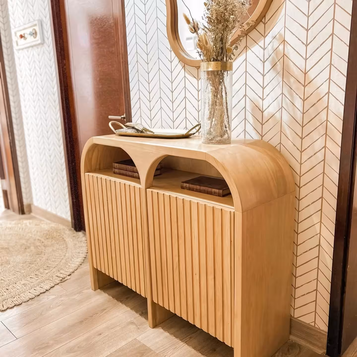 Curved Horizon Entryway Console & Shoe Cabinet