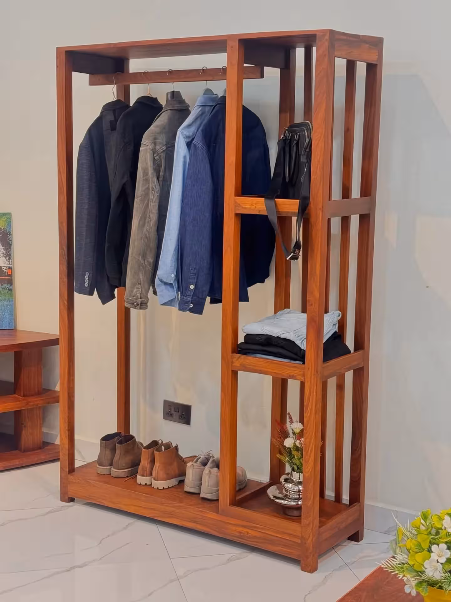 Bohan Open-Concept Timber Garment Hub