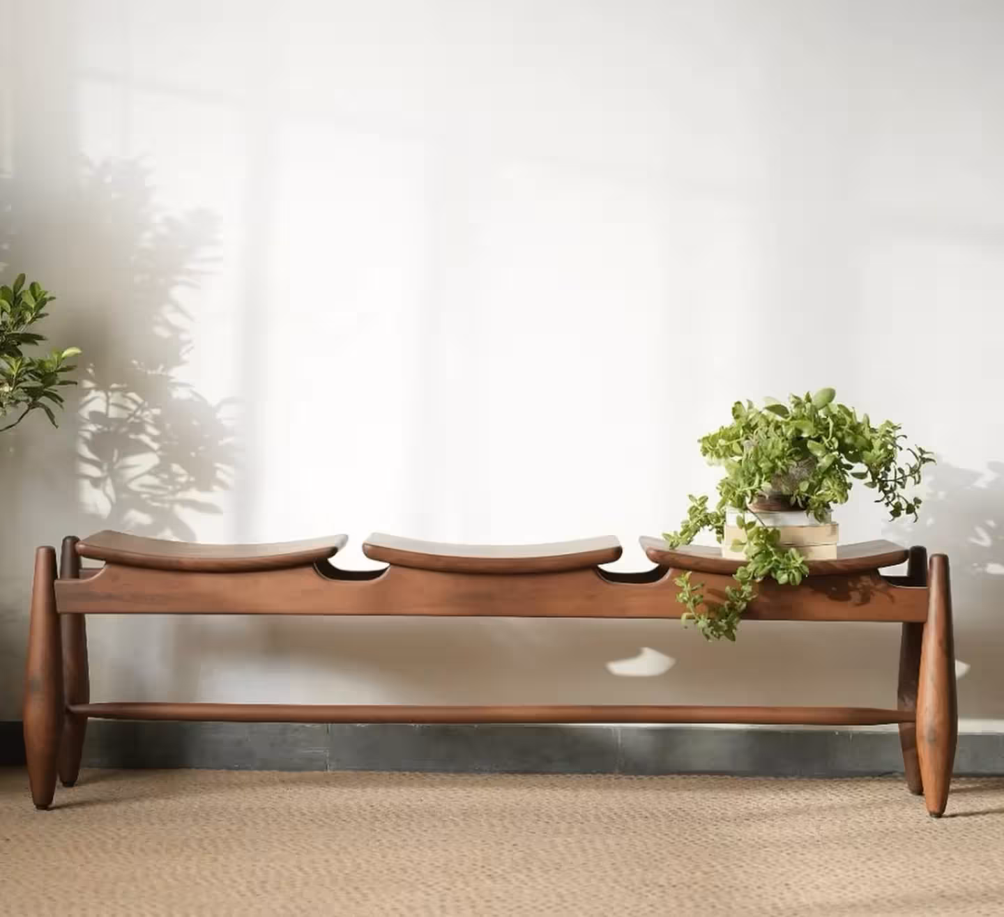 Bohan Sculpted Teak Entryway Bench