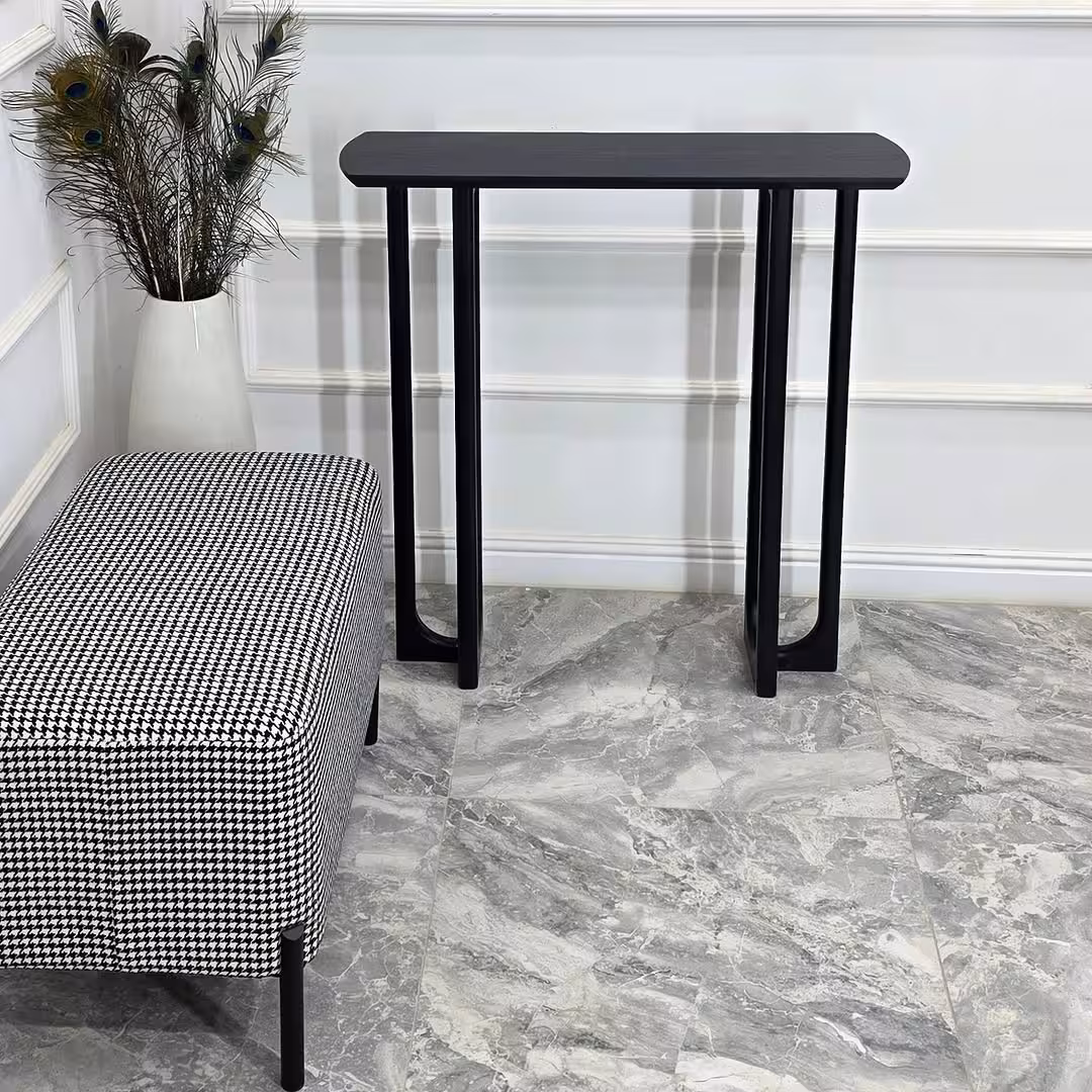 Minimalist Architectural Entryway Console Table and Houndstooth Bench Set