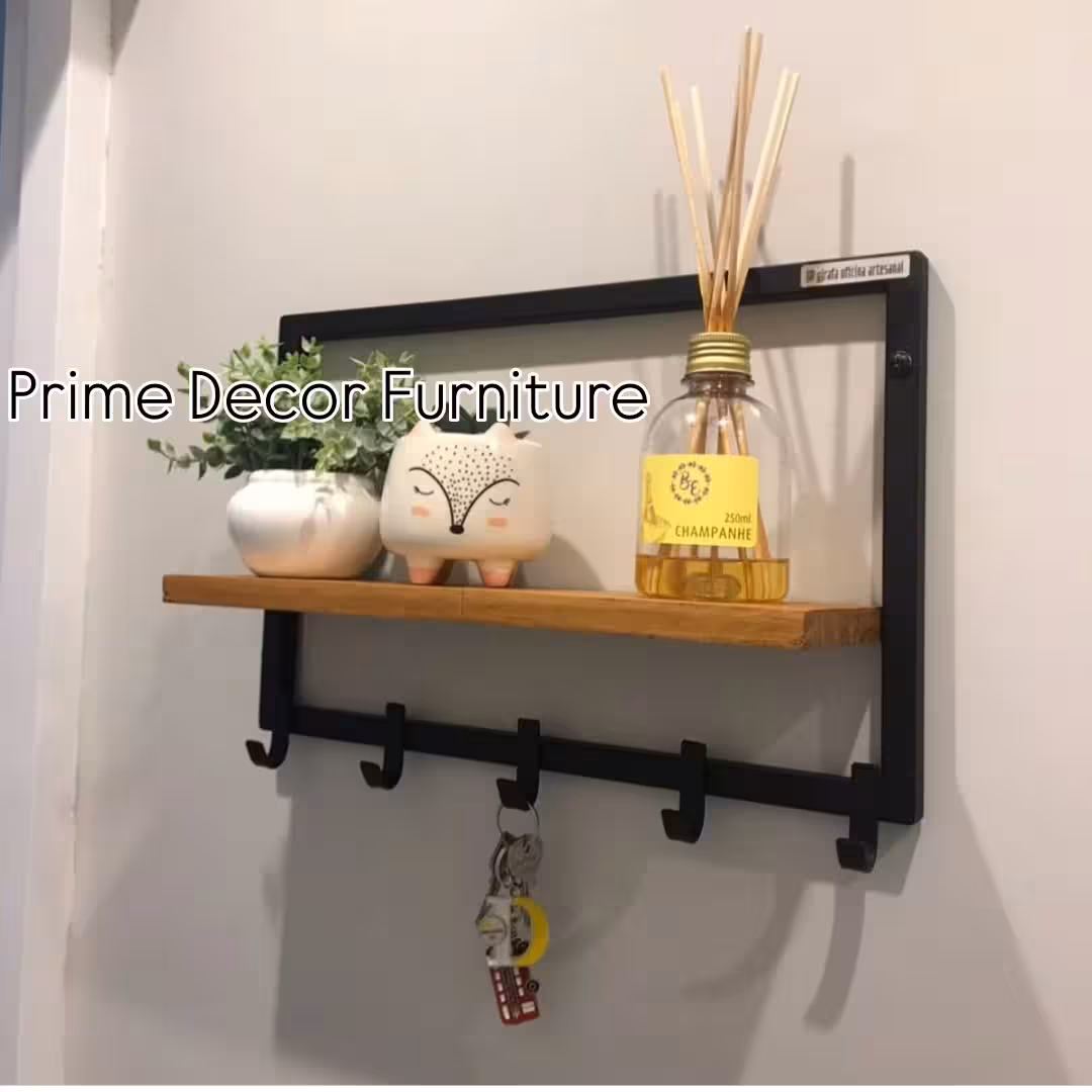 Industrial Minimalist Wall-Mounted Key Holder and Shelf Unit