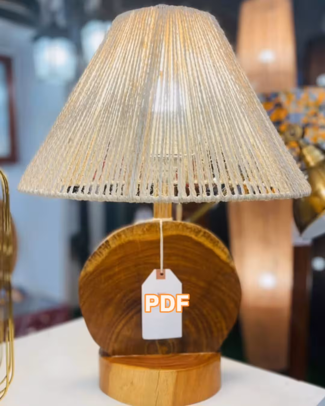 Artisan Rustic Wood Base & Woven String Table Lamp