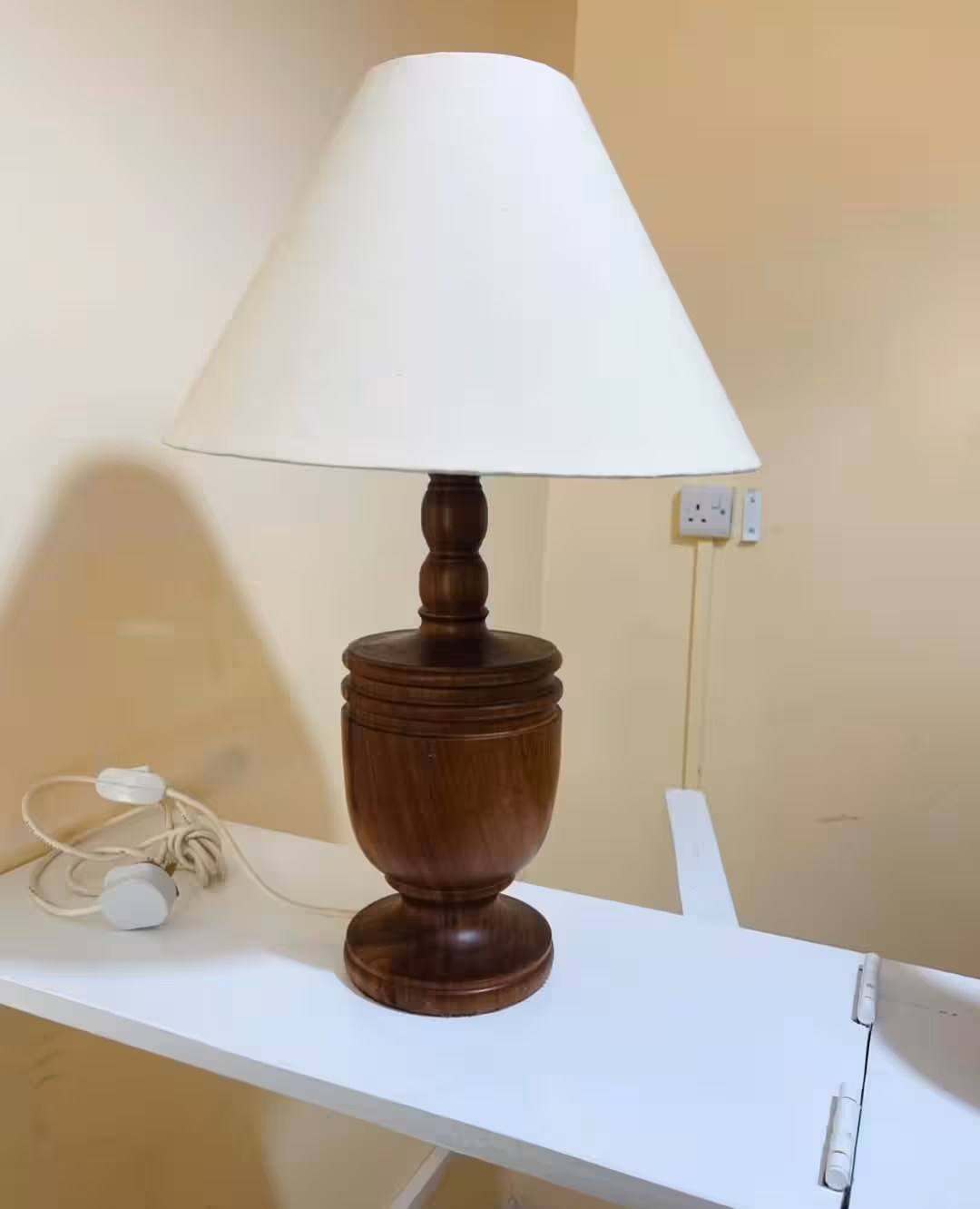 Elegant Classic Turned Wood Table Lamp with French Oak Finish