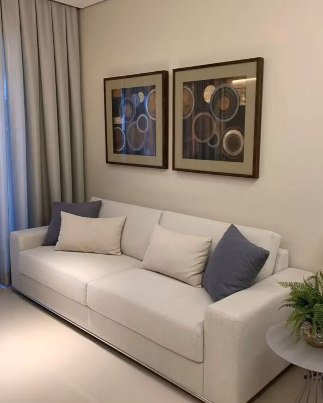 Contemporary Two-Seater Sofa with Square Arms & Accent Pillows