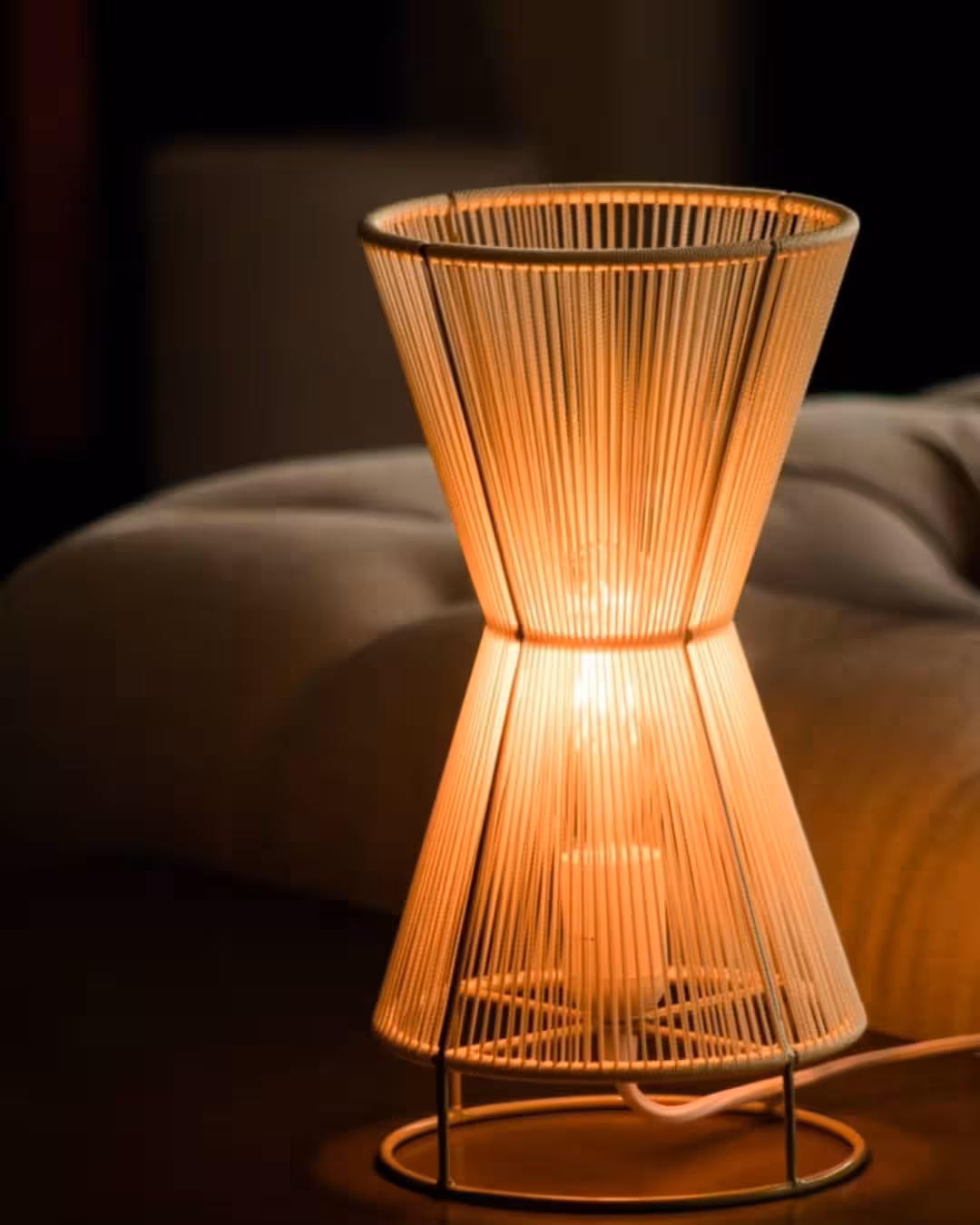 Minimalist Woven Cone Table Lamp with Wireframe Base