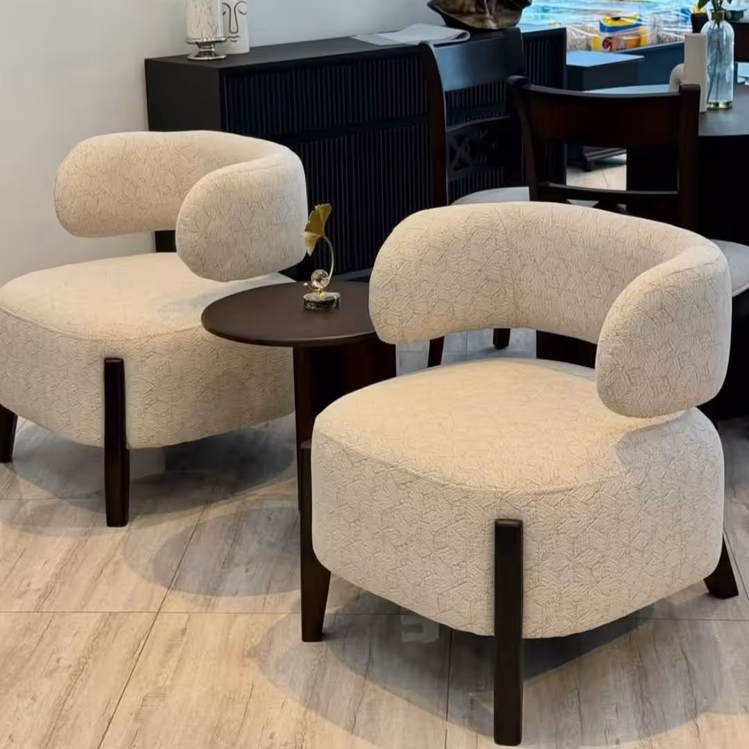 Modern Curved Back Accent Armchair with Geometric Fabric