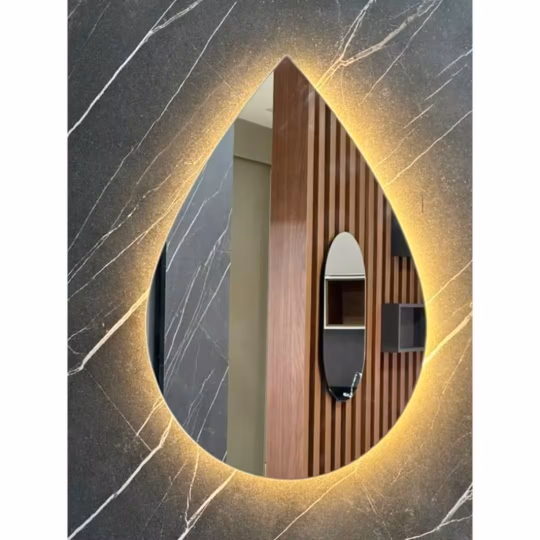 Illuminated Teardrop Vanity Mirror with Warm LED Backlighting