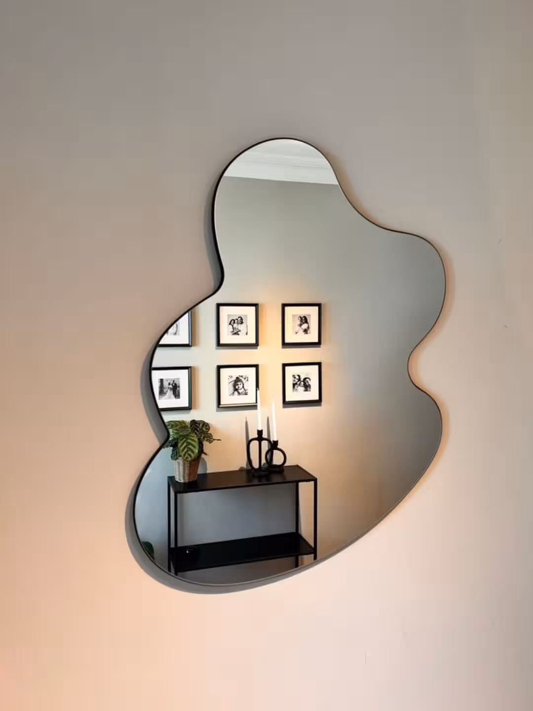 Modern Asymmetrical Wavy Wall Mirror with Thin Black Frame